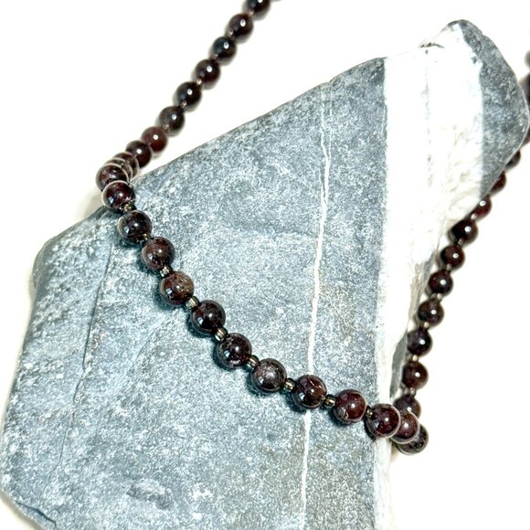 Deep Wine Red Garnet Short Necklace, Genuine Gemstone Adjustable Necklace - Picture 3 of 12